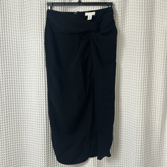 Knot Detail Linen Blend Black Midi Skirt with Slit H&M Size 8 - Picture 6 of 11